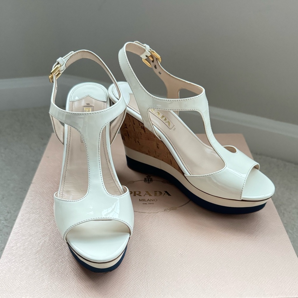 PRADA White Wedge Sandals